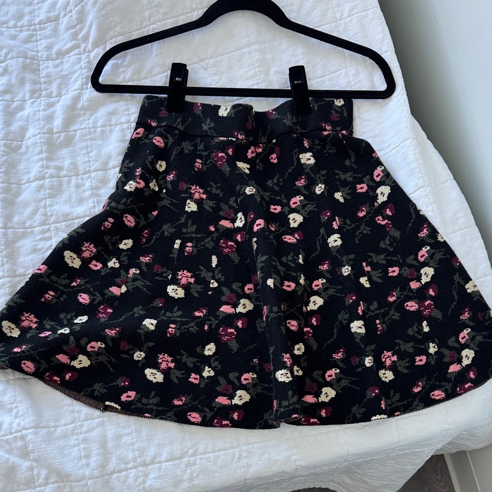 Club Monaco Black Floral Skater Skirt
